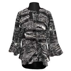 COMFY USA Topper Jacket Button Up Architectural City Print Size S Black White‎